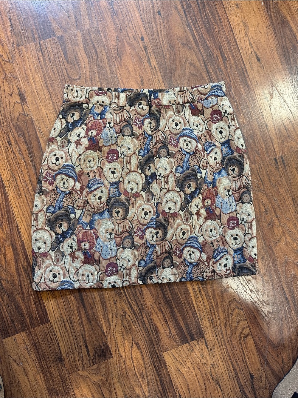 Cider Teddy Tapestry Mini Skirt in Beige, Blue, Brown